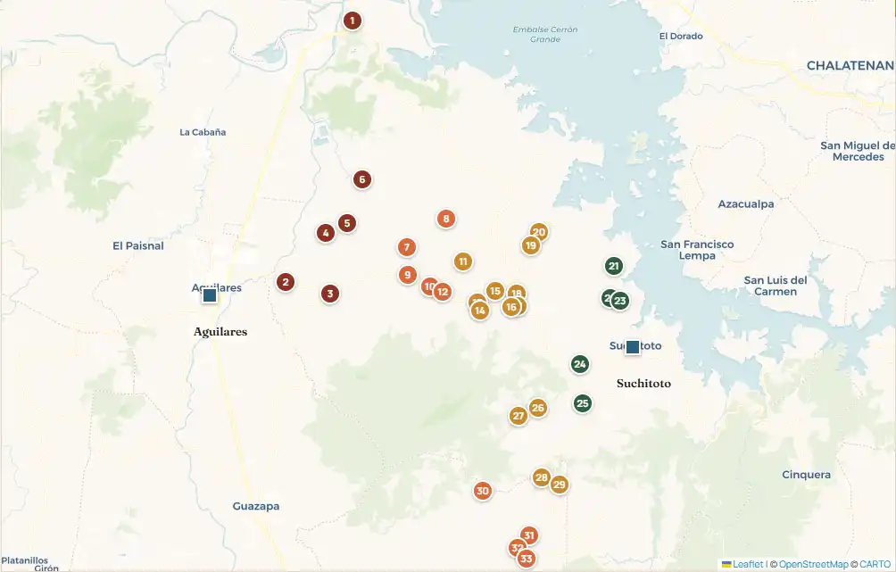 Distribución de las 34 comunidades del CRC